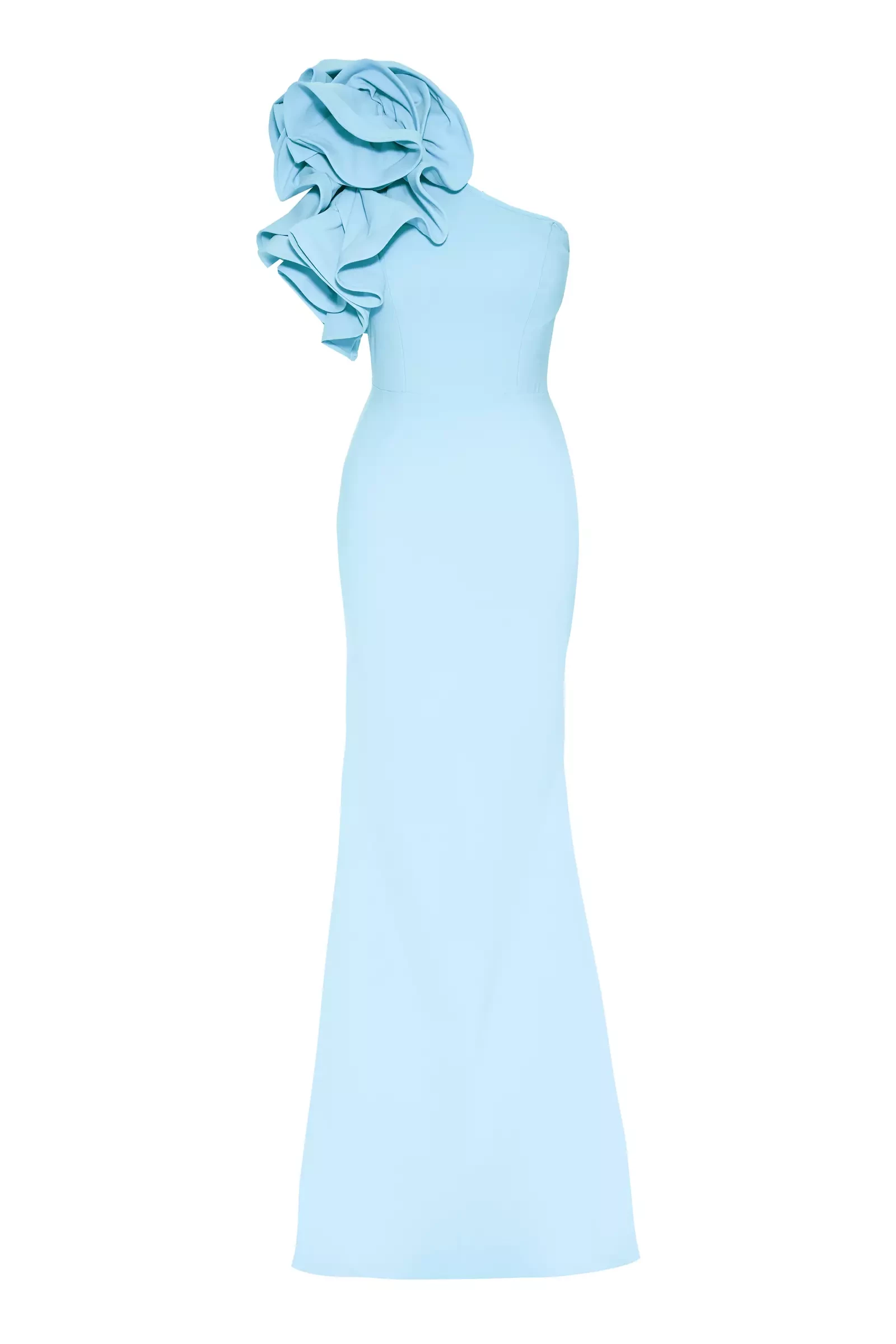 Blue Crepe One Arm Maxi Dress