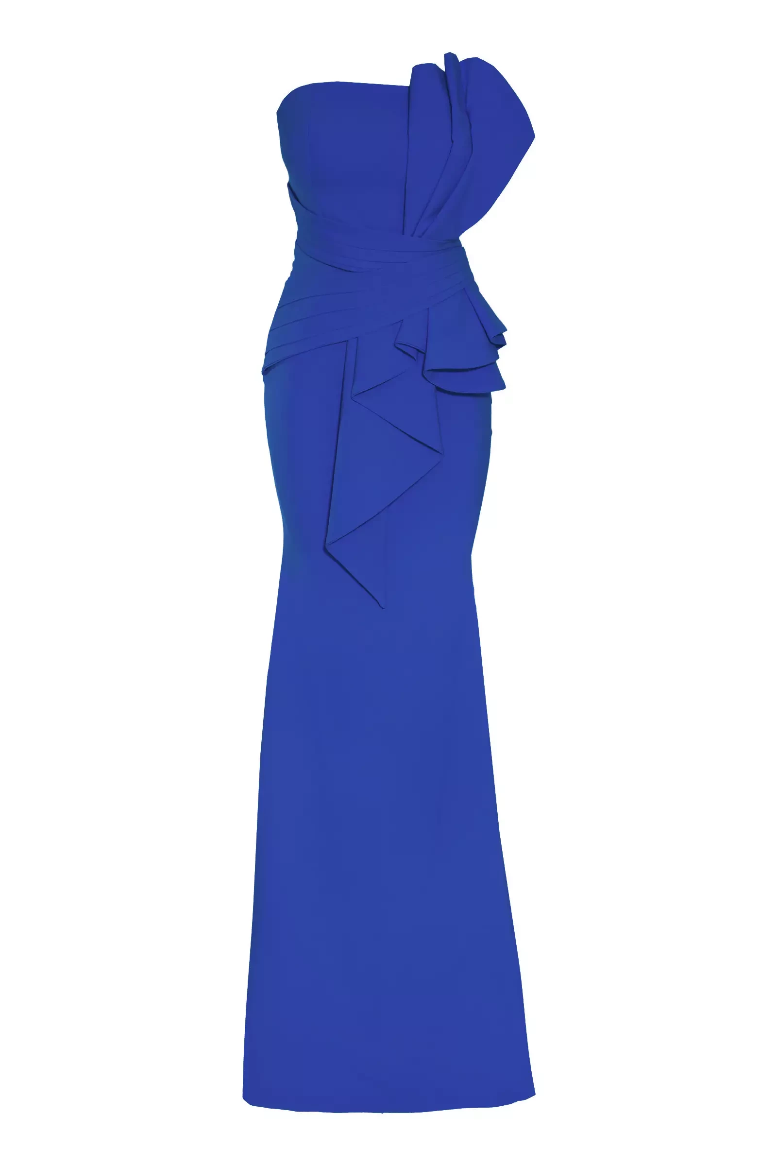 Blue plus size crepe strapless maxi dress