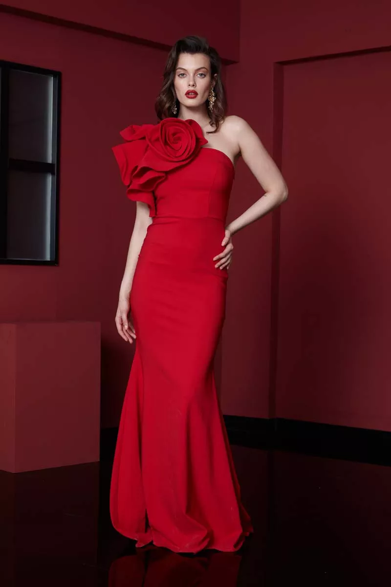 One arm red dress sales