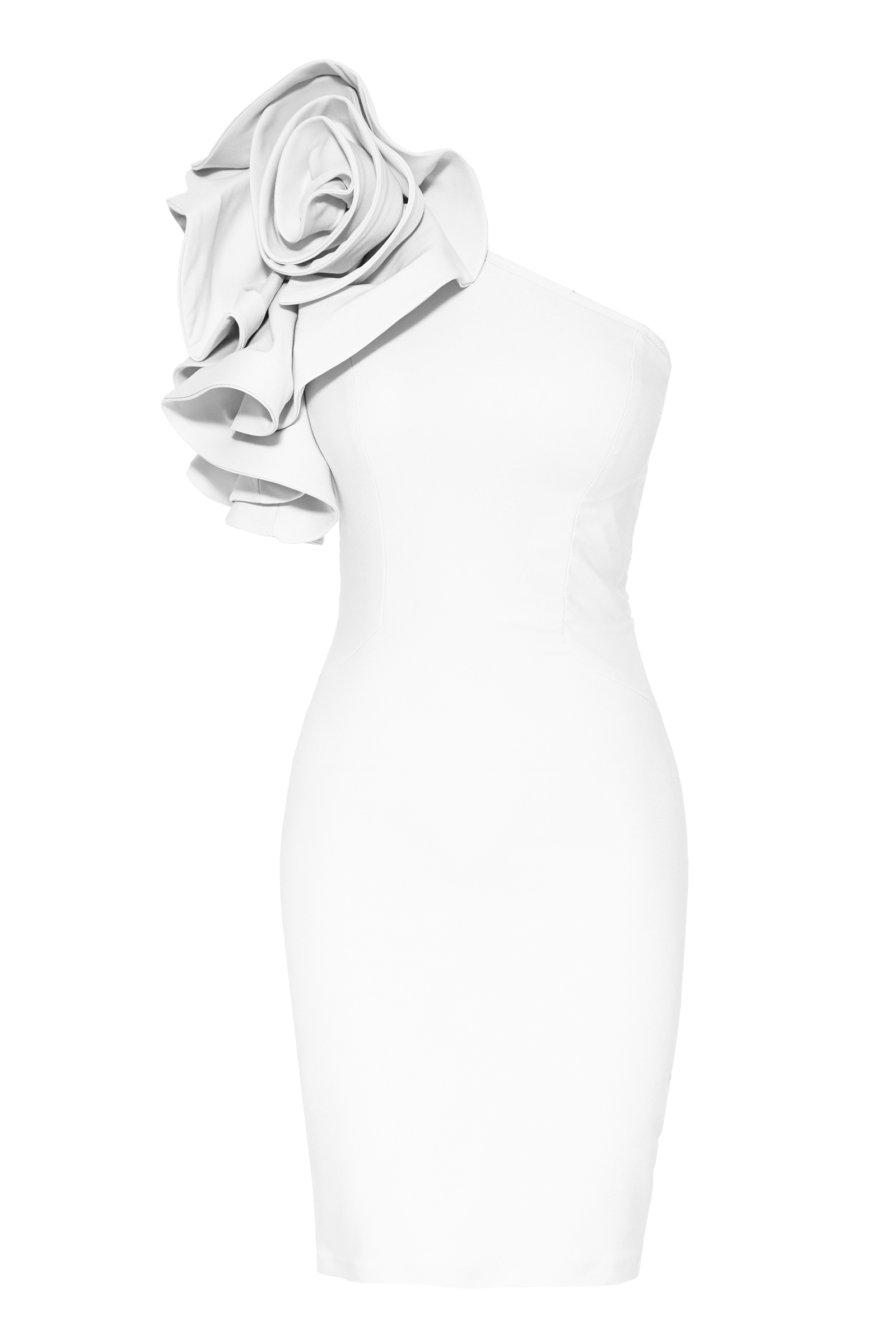 White crepe one arm mini dress