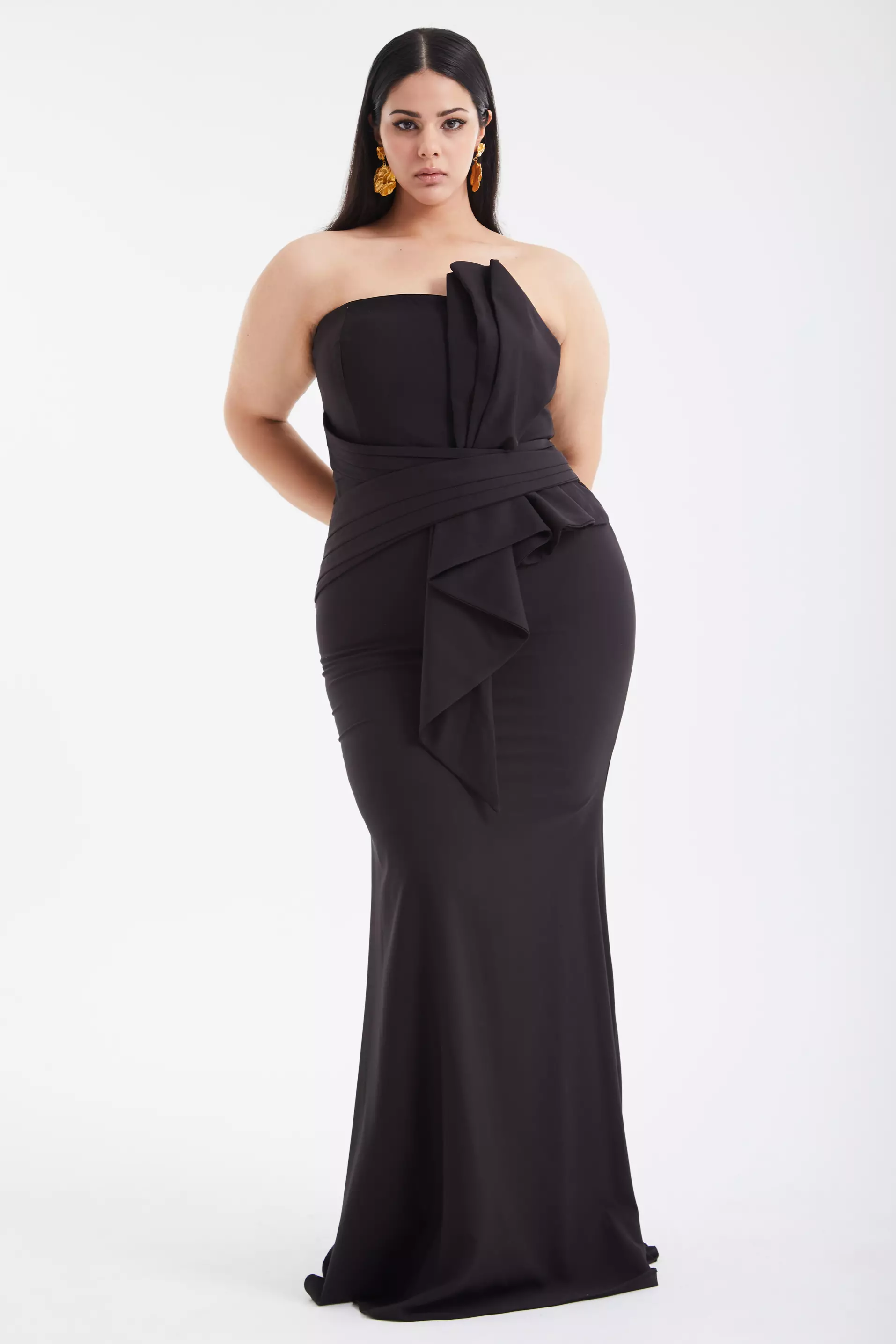 Black plus size crepe strapless maxi dress